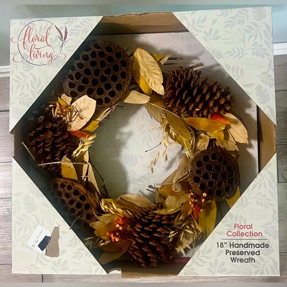 🍁 Floral Living 18” Handmade Preserved Autumn Wreath - Fall Outdoor Decoration